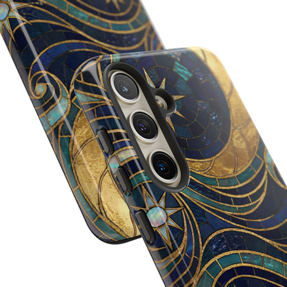 Elegant Navy & Gold Crescent Moon Mosaic Phone Case
