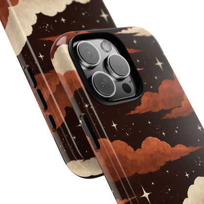 Illustrated Burnt Orange Clouds & Stars Phone Case