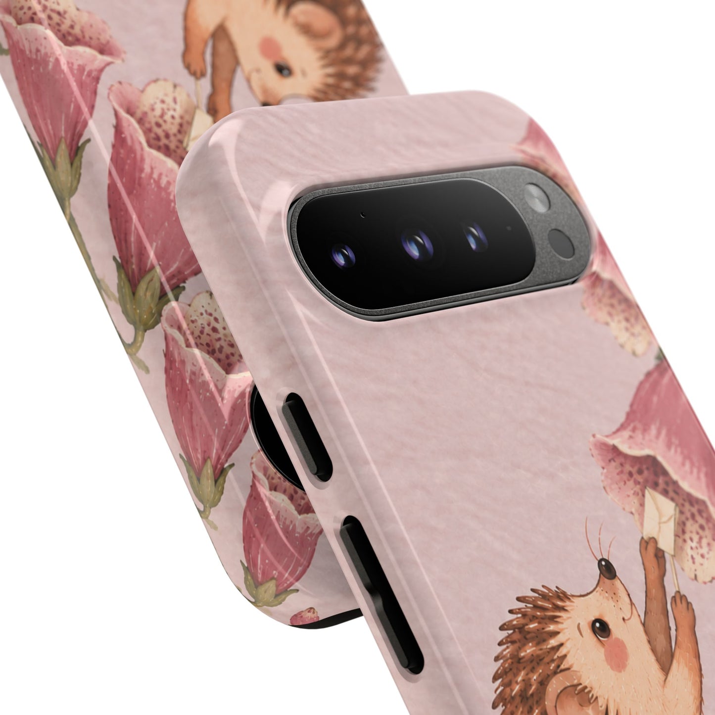 Whimsical Blush Pink Hedgehog and Foxglove Phone Case - Pink Phone Case