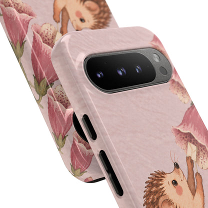 Whimsical Blush Pink Hedgehog and Foxglove Phone Case - Pink Phone Case