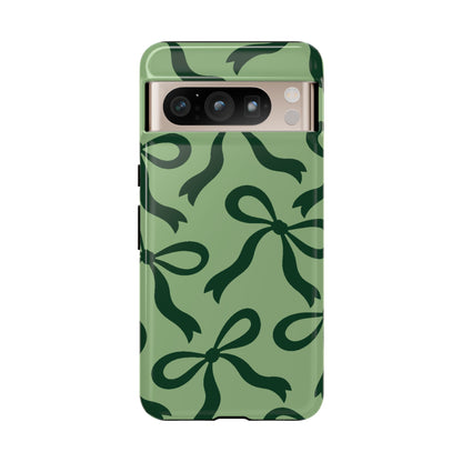 Bold Sage Green and Forest Green Bow Pattern Phone Case - Green Phone Case - Google Pixel 8 Pro / Glossy