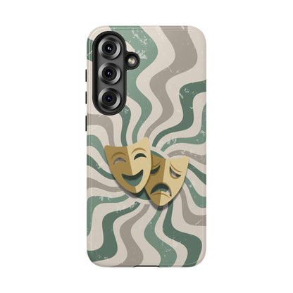 Samsung Galaxy S25 Plus / Glossy Phone Case - Comedy & Tragedy Masks – Green Minimal Retro Wave Phone Case
