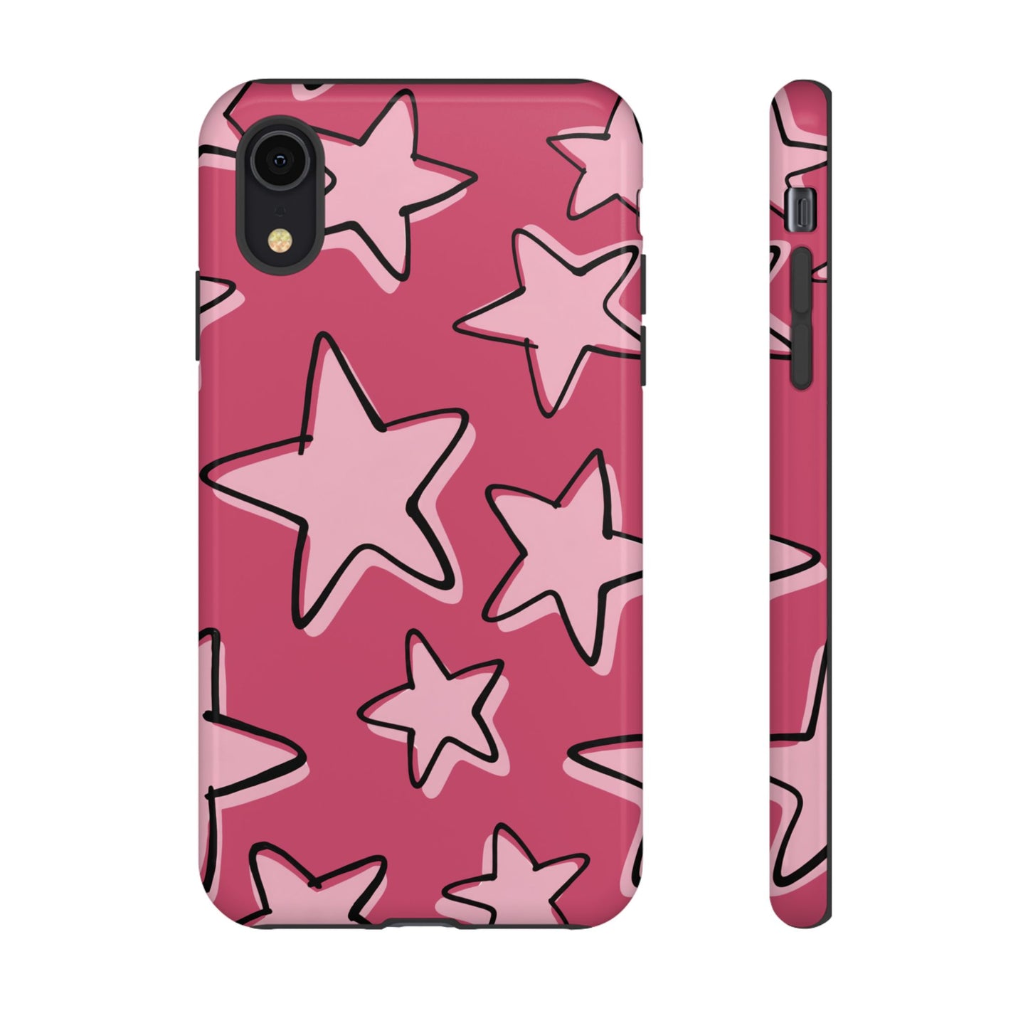 Raspberry Pink Doodle Star Phone Case