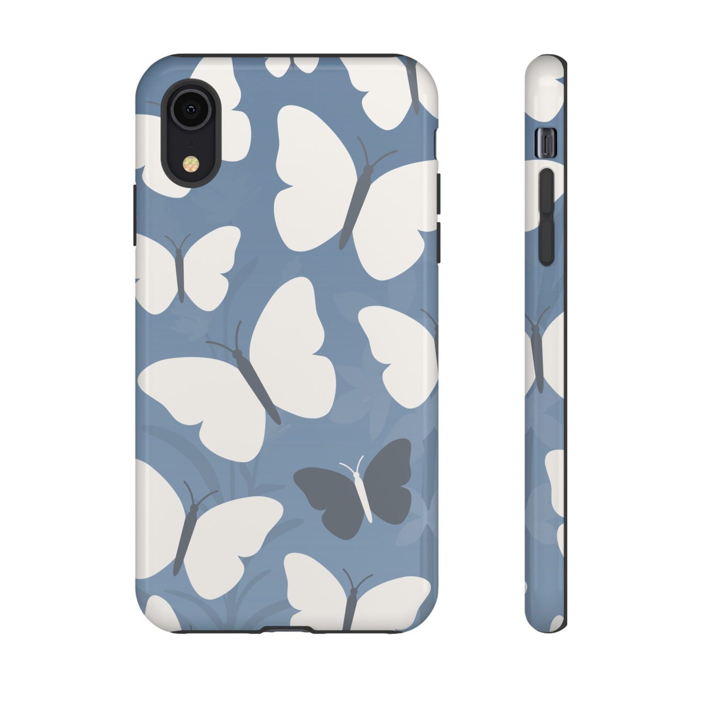 iPhone XR / Glossy Phone Case - Minimalist Light Blue Butterfly Pattern Phone Case