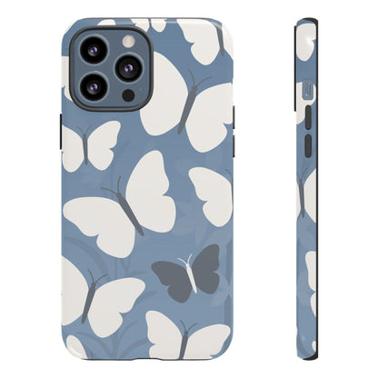 iPhone 13 Pro Max / Glossy Phone Case - Minimalist Light Blue Butterfly Pattern Phone Case