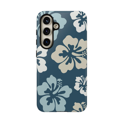 Samsung Galaxy S24 / Glossy Phone Case - ’Blue Hibiscus Retro Pattern #1’ Phone Case