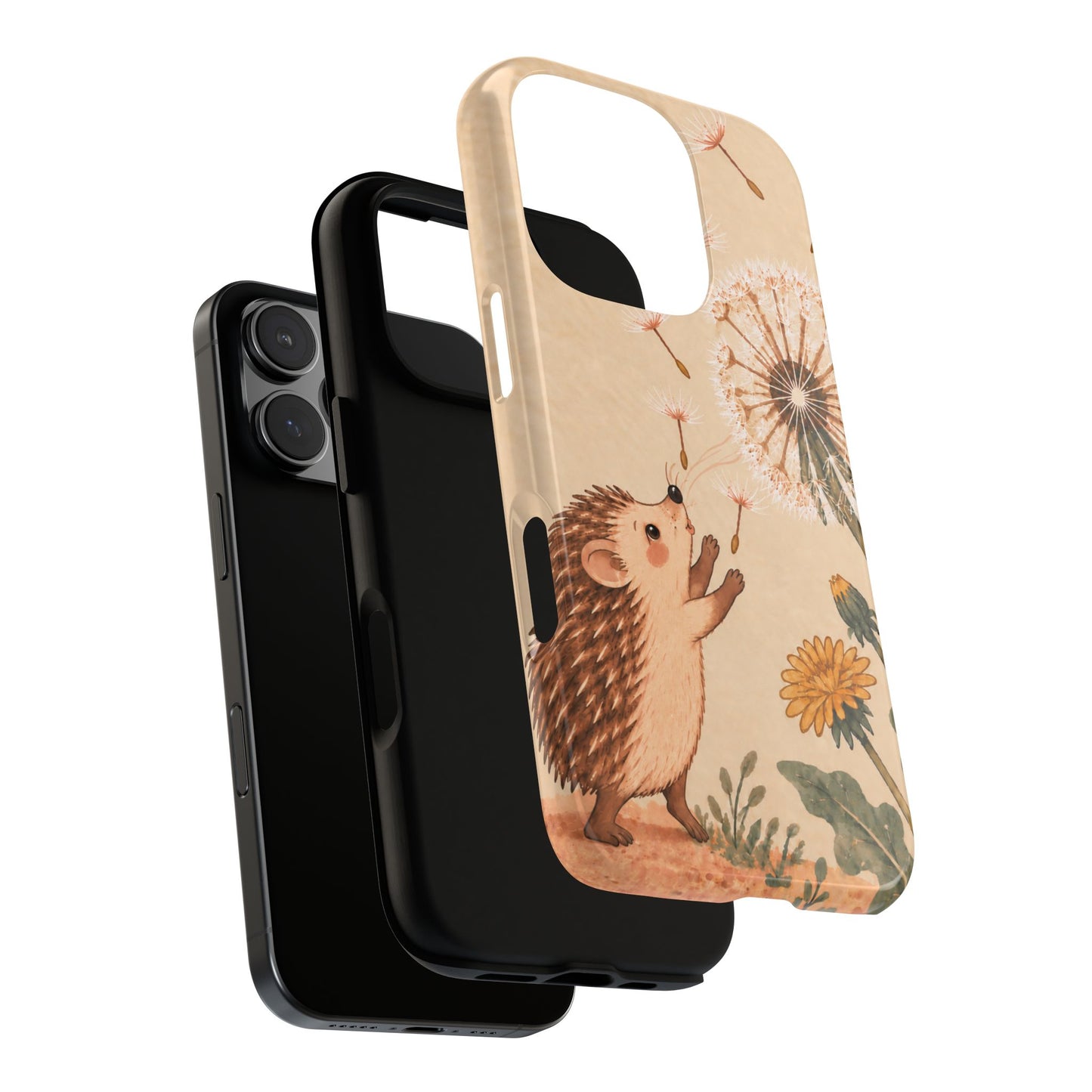 Whimsical Cream Hedgehog and Dandelion Phone Case - White Phone Case