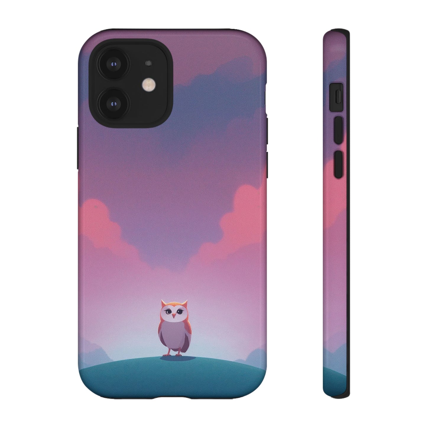 iPhone 12 / Glossy Phone Case - Watercolour Owl & Cloud Design Phone Case