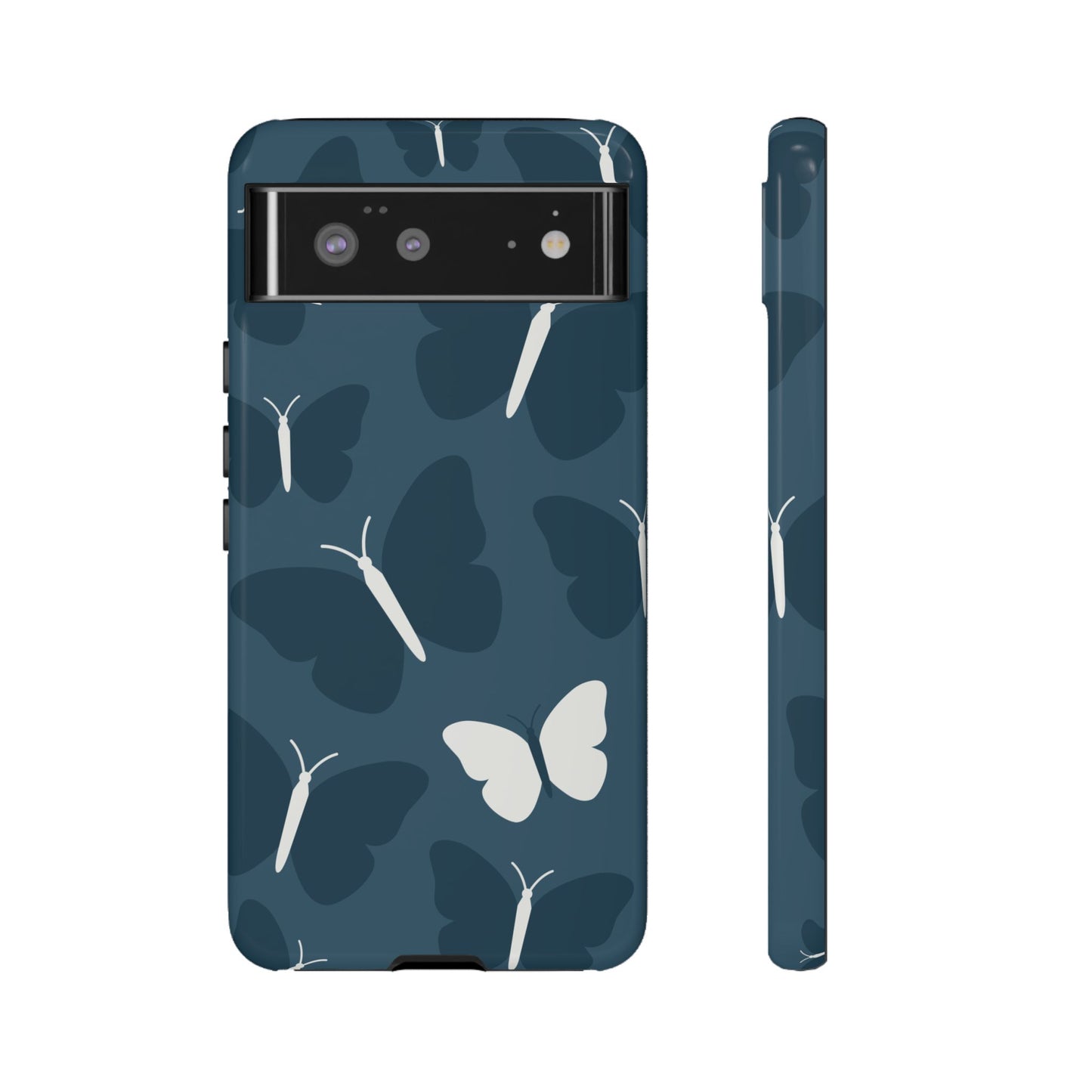Minimalist Dark Blue Butterfly Pattern Phone Case - Blue Phone Case - Google Pixel 6 / Glossy