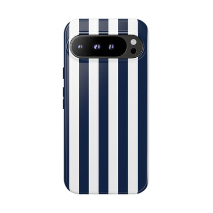 Google Pixel 9 Pro XL / Glossy Phone Case - Simple Dark Blue & White Stripe Pattern Phone Case