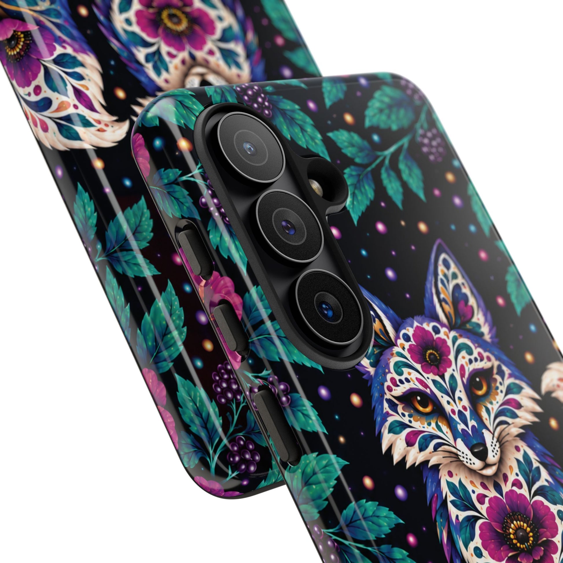 Vibrant Purple and Teal Calavera Fox Phone Case - Multicolor Phone Case