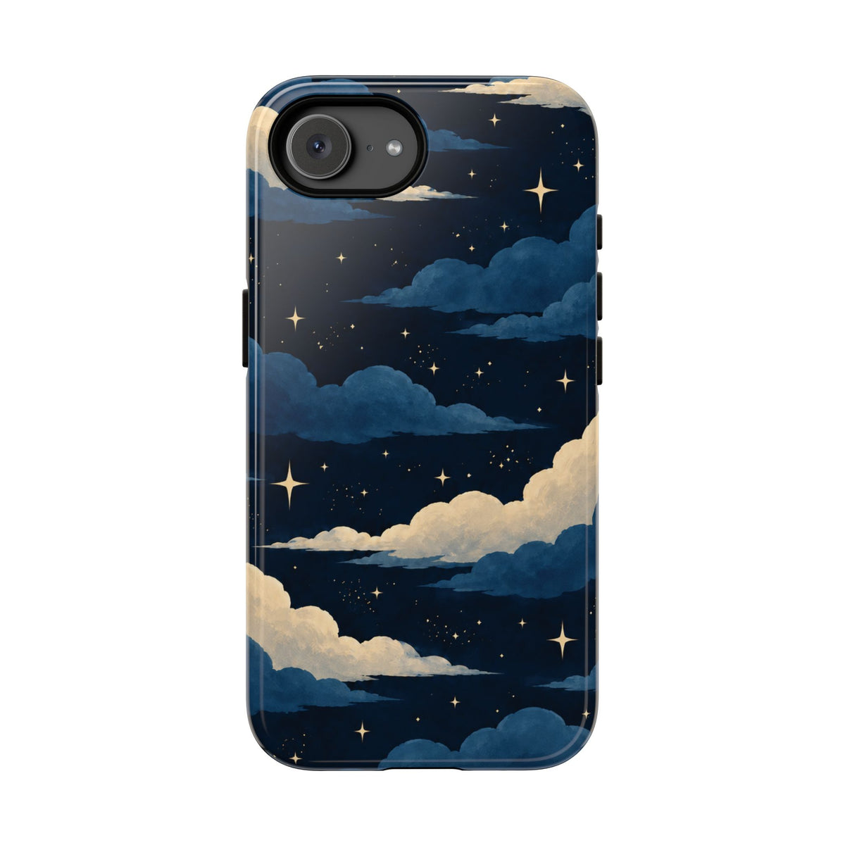 Illustrated Navy Blue Clouds & Stars Phone Case - Blue Phone Case - iPhone 17e / Glossy