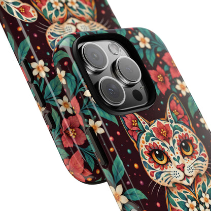 Vibrant Terracotta and Teal Calavera Cat Phone Case - Multicolor Phone Case