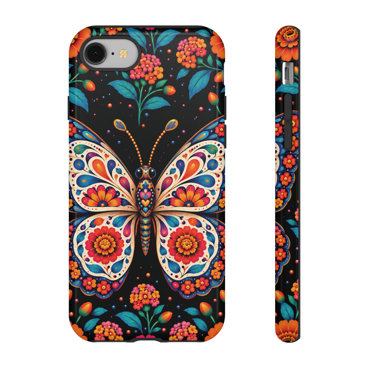 Vibrant Orange and Turquoise Calavera Butterfly Phone Case - Multicolor Phone Case - iPhone 8 / Glossy