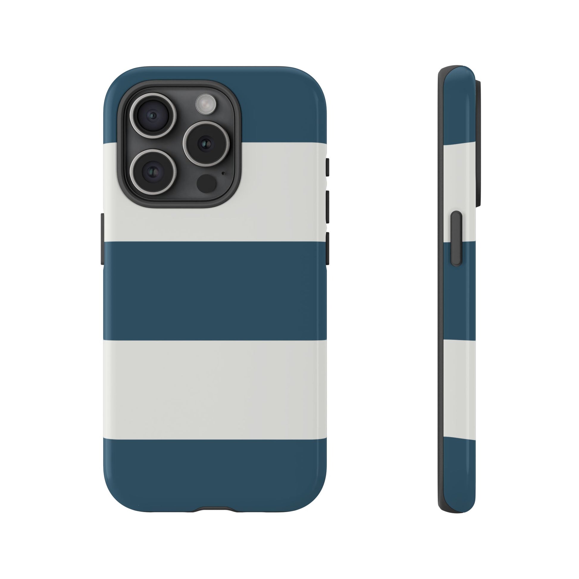 Blue & White Horizontal Stripe Pattern Phone Case - Blue Phone Case - iPhone 15 Pro / Glossy