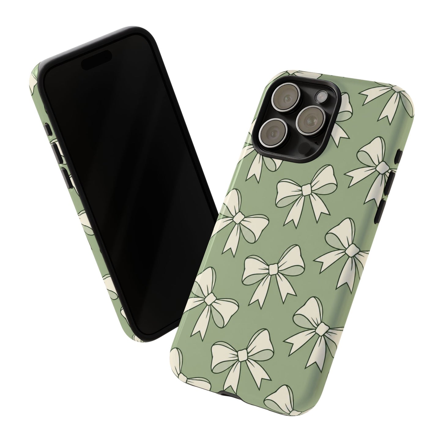 Chic Sage Green Bow Pattern Phone Case