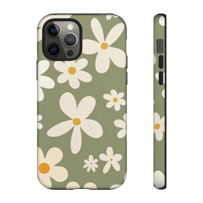 Chic Green Daisy Pattern Phone Case - Green Phone Case - iPhone 12 Pro / Glossy