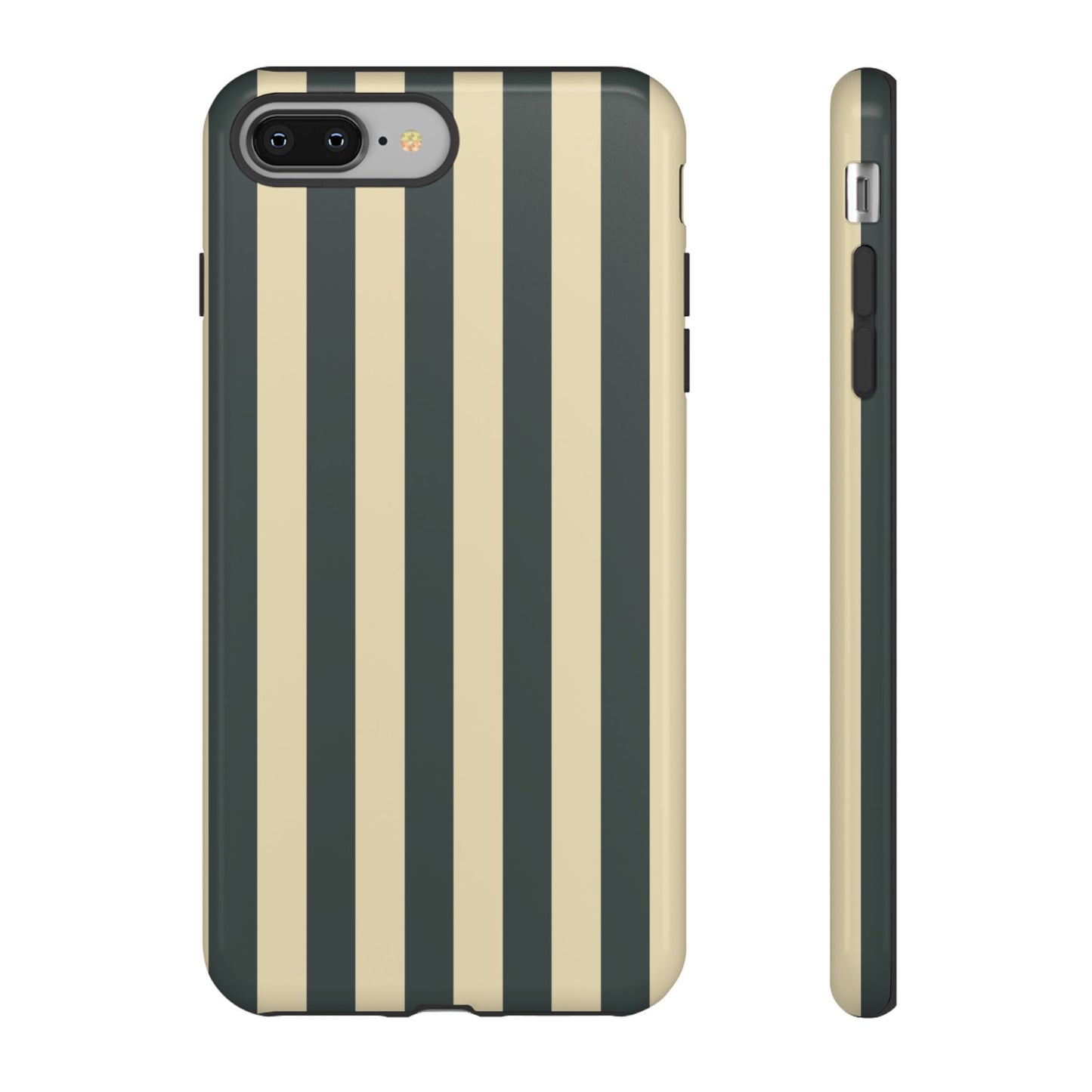 iPhone 8 Plus / Glossy Phone Case - ’Green & Beige Stripe Pattern’ Phone Case