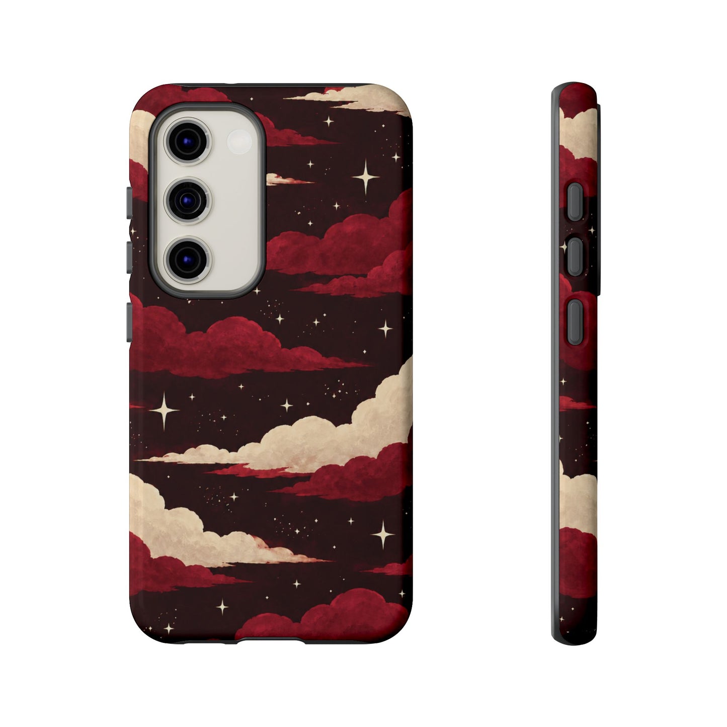 Illustrated Crimson Red Clouds & Stars Phone Case