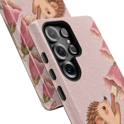 Whimsical Blush Pink Hedgehog and Foxglove Phone Case - Pink Phone Case