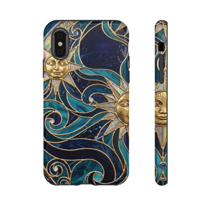Elegant Teal & Gold Celestial Suns Phone Case