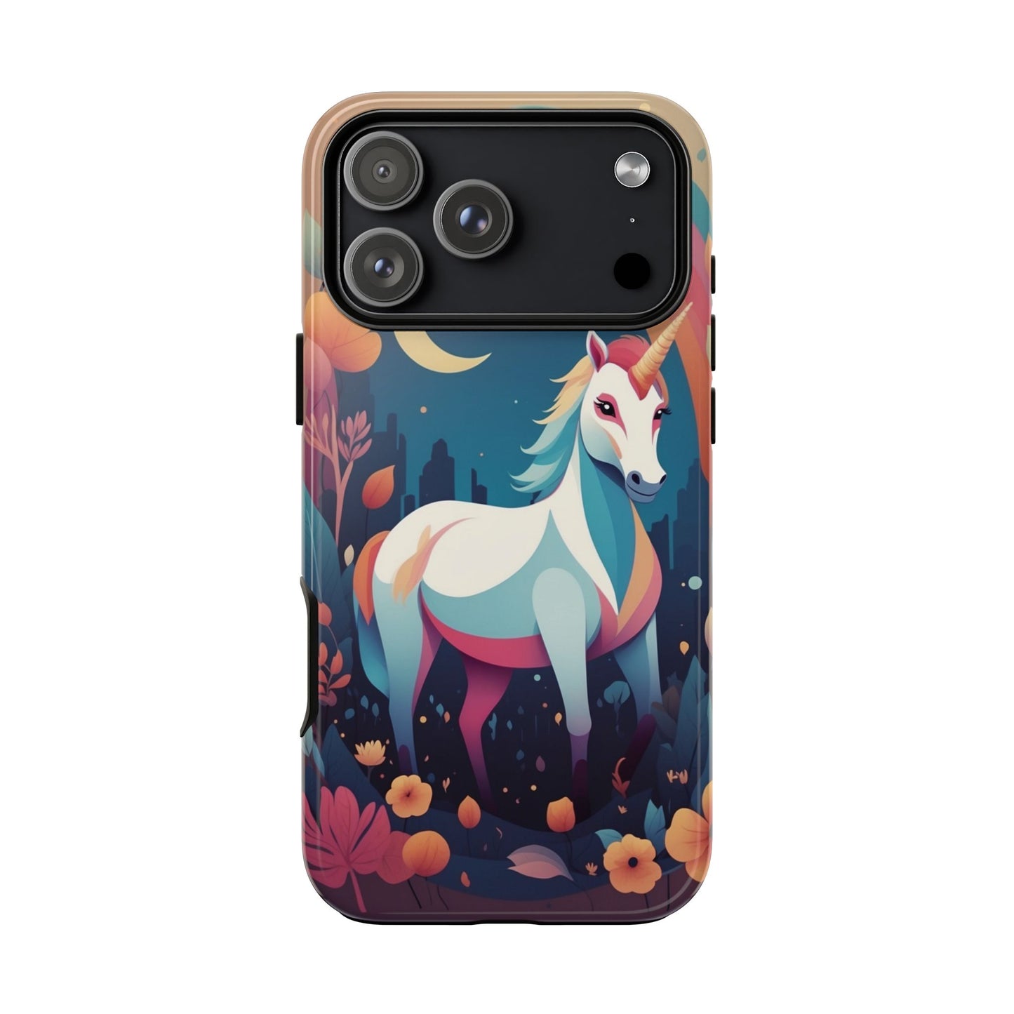 iPhone 17 Pro Max / Glossy Phone Case - Stylised Unicorn & Rainbow Design Phone Case