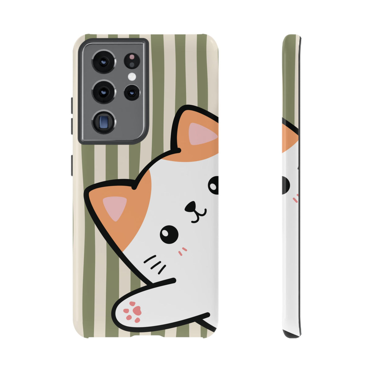 Playful Peakaboo Cat with Green Stripe Pattern Phone Case - Green Phone Case - Samsung Galaxy S21 Ultra / Glossy