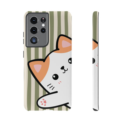 Playful Peakaboo Cat with Green Stripe Pattern Phone Case - Green Phone Case - Samsung Galaxy S21 Ultra / Glossy