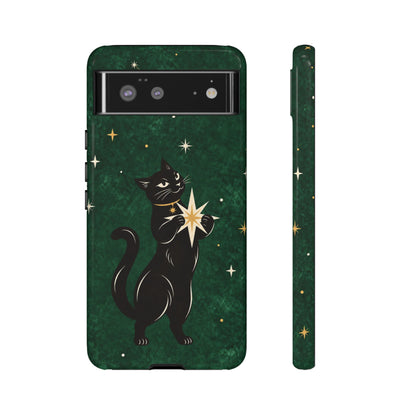 Forest Green Celestial Black Cat Phone Case - Green Phone Case - Google Pixel 6 / Glossy