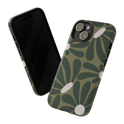 Retro Olive Green Daisy Pattern Phone Case - Green Phone Case