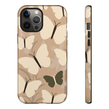 iPhone 12 Pro Max / Glossy Phone Case - Minimalist Beige Butterfly Pattern Phone Case