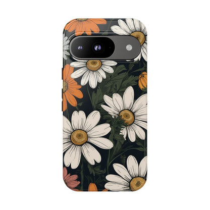 Google Pixel 9 / Glossy Phone Case - Boho Chic Daisies Floral Pattern ’White Orange & Pink’ Phone Case