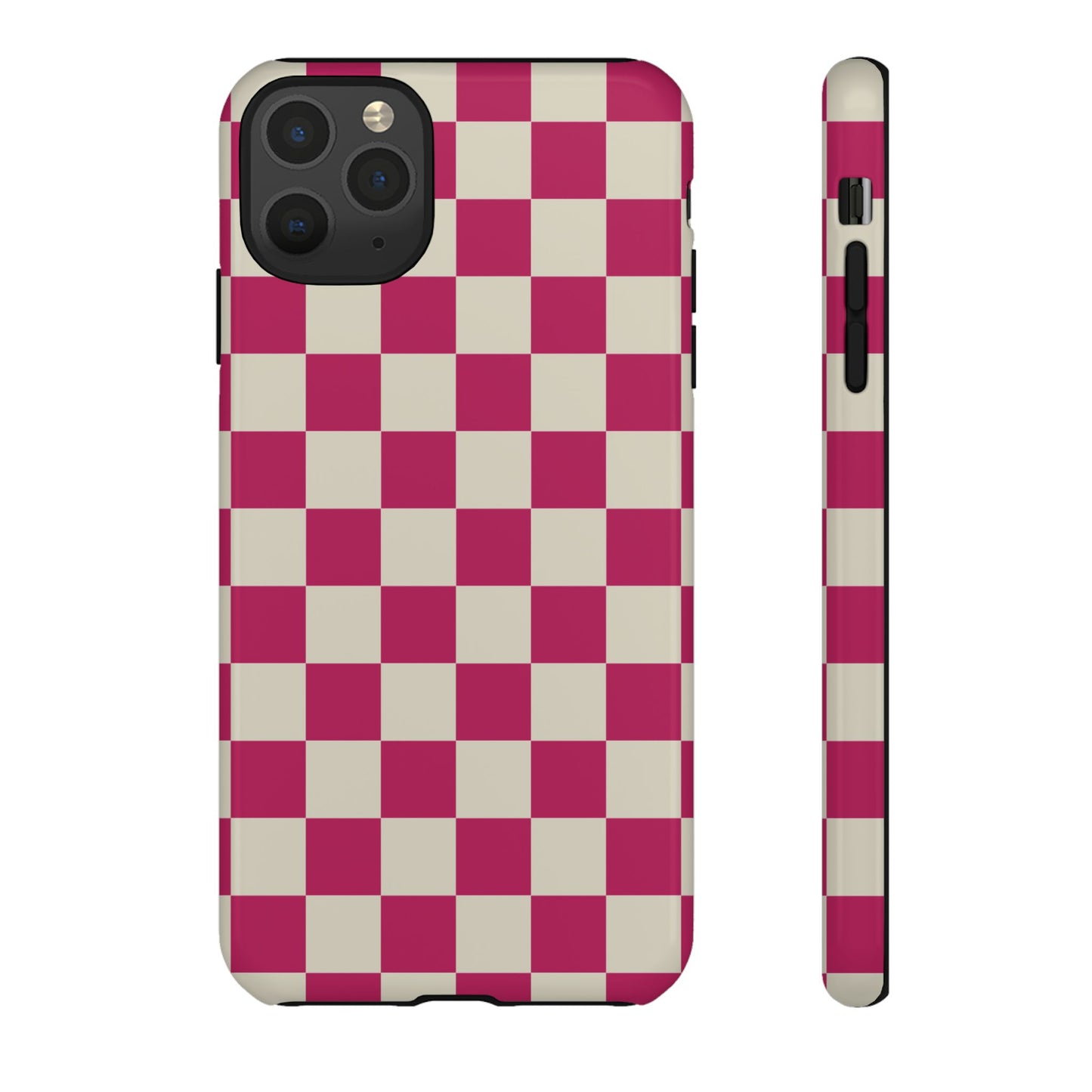 iPhone 11 Pro Max / Glossy Phone Case - ’Pink & White Checkered Pattern’ Phone Case
