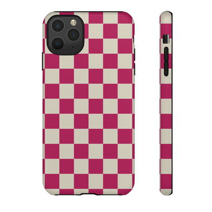 iPhone 11 Pro Max / Glossy Phone Case - ’Pink & White Checkered Pattern’ Phone Case