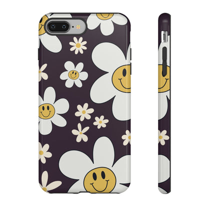 iPhone 8 Plus / Glossy Phone Case - Fun Retro Daisy Pattern with Purple Background Phone Case