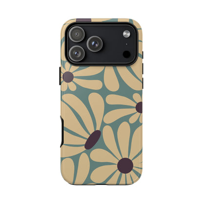 iPhone 17 Pro Max / Glossy Phone Case - ’Retro Cream & Blue Daisy Pattern’ Phone Case