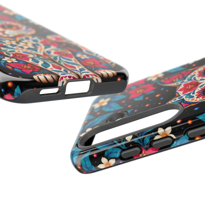 Vibrant Pink and Turquoise Calavera Cat Phone Case - Multicolor Phone Case