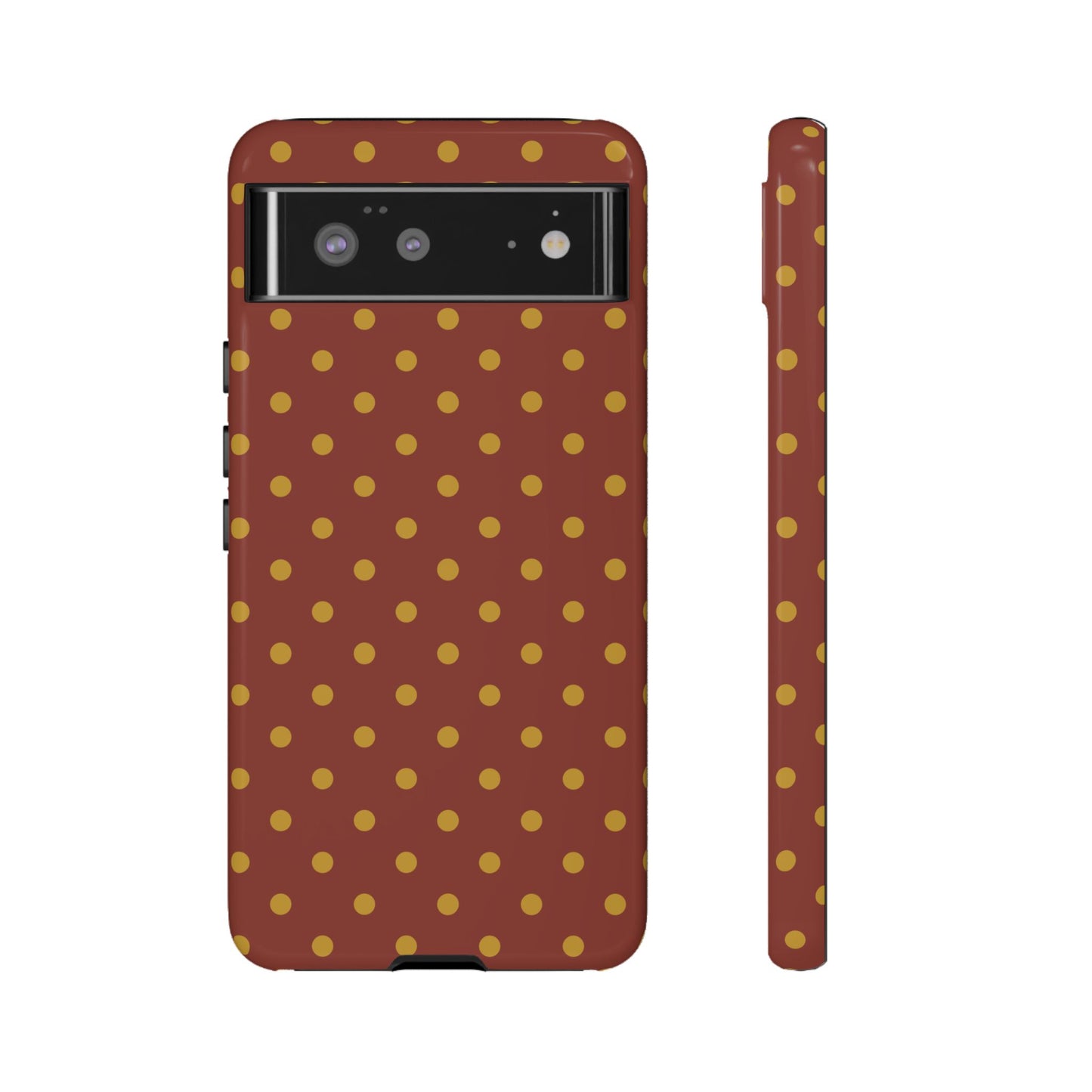 Google Pixel 6 / Glossy Phone Case - Trendy Brown & Mustard Dot Pattern Phone Case