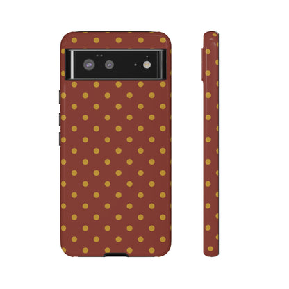Google Pixel 6 / Glossy Phone Case - Trendy Brown & Mustard Dot Pattern Phone Case