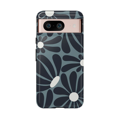 Google Pixel 8 / Glossy Phone Case - ’Retro Navy Blue & White Daisy Pattern’ Phone Case