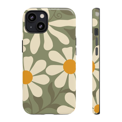 iPhone 13 / Glossy Phone Case - ’Retro Green Daisy Pattern #2’ Phone Case