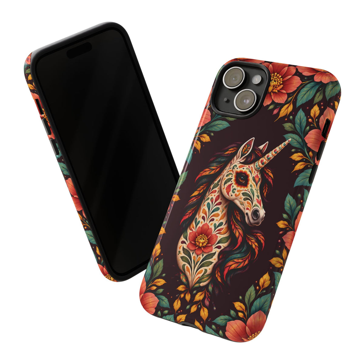 Elegant Terracotta and Teal Calavera Unicorn Phone Case - Phone Case