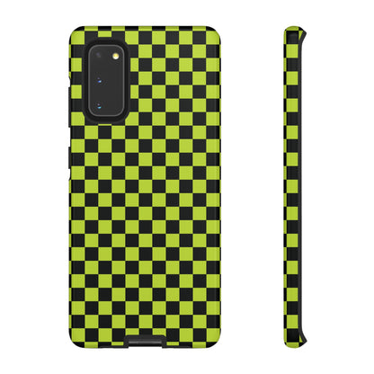 Samsung Galaxy S20 / Glossy Phone Case - Trendy Neon Lime Green & Plum Small Checked Pattern Phone Case