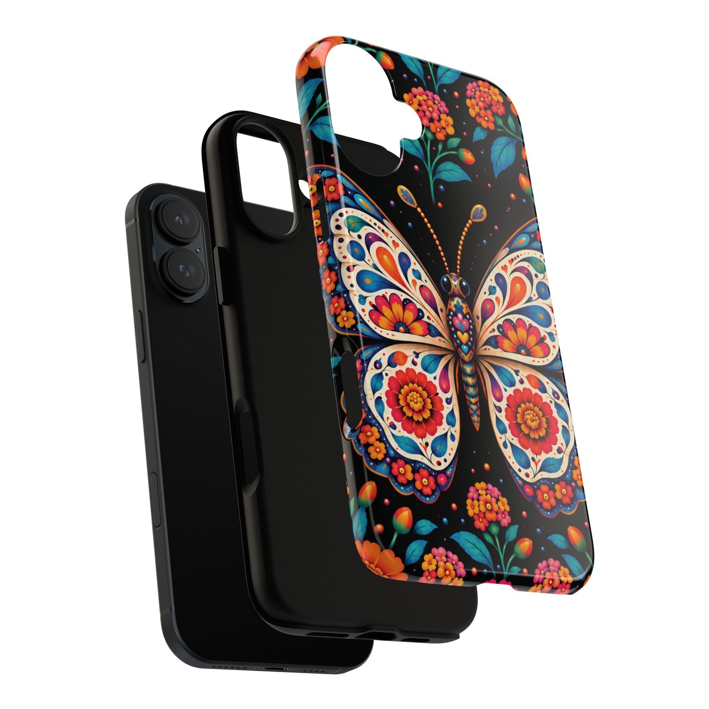Vibrant Orange and Turquoise Calavera Butterfly Phone Case - Multicolor Phone Case