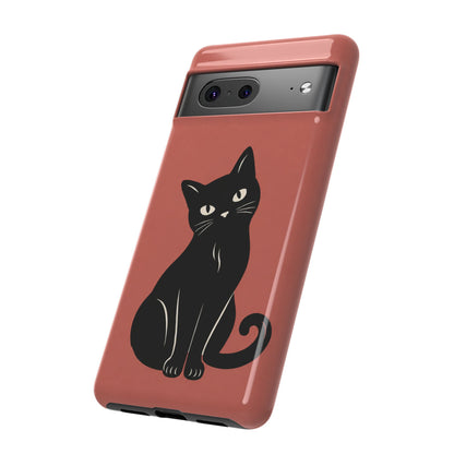 Minimalist Coral Red & Black Cat Phone Case