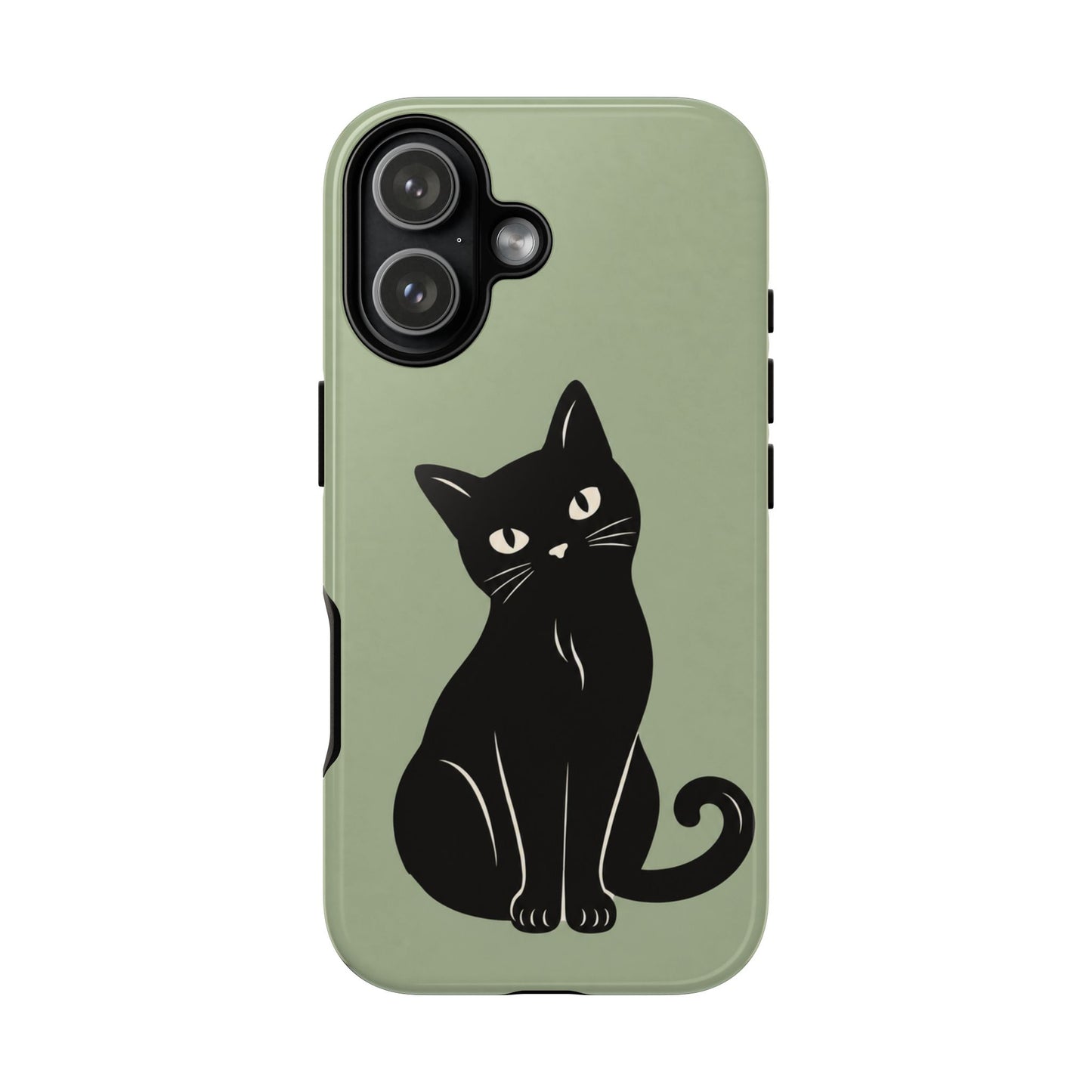 Minimalist Sage Green & Black Cat Phone Case