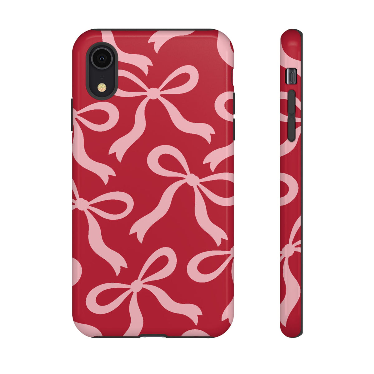 Bold Raspberry Red and Blush Pink Bow Pattern Phone Case - Red Phone Case - iPhone XR / Glossy