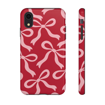 Bold Raspberry Red and Blush Pink Bow Pattern Phone Case - Red Phone Case - iPhone XR / Glossy