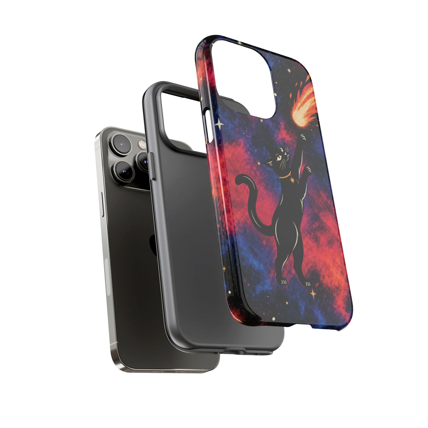 Whimsical Multicolour Celestial Black Cat Phone Case