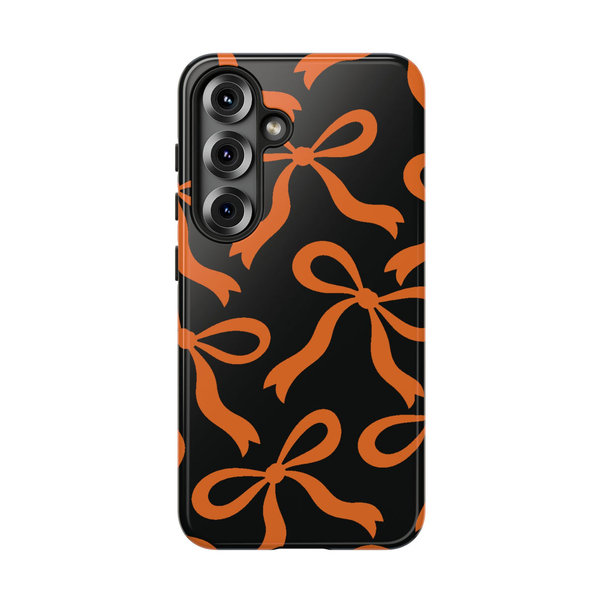 Bold Black and Burnt Orange Bow Pattern Phone Case - Black Phone Case - Samsung Galaxy S25 / Glossy